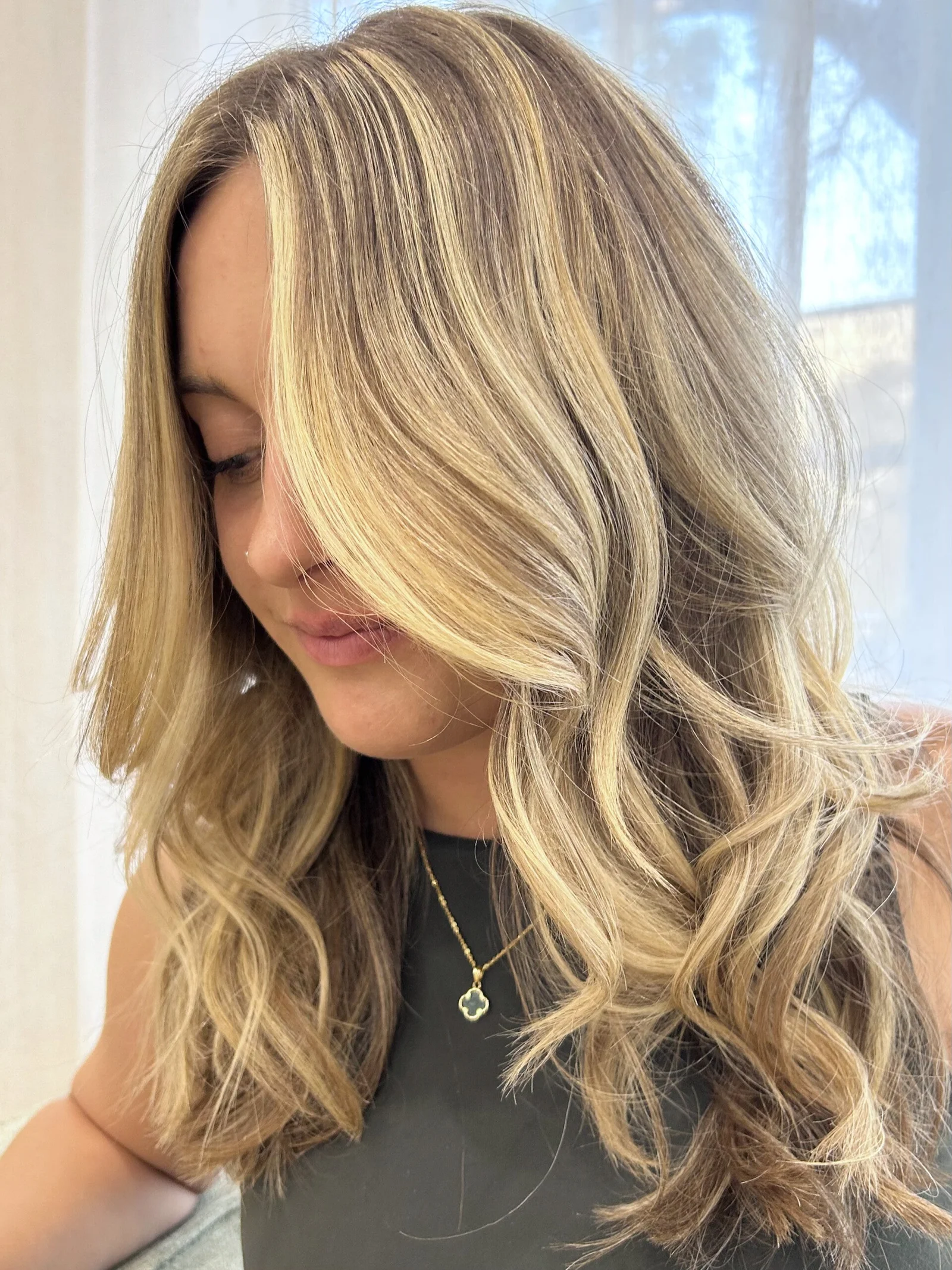 Honey balayage — long wavy blonde hair